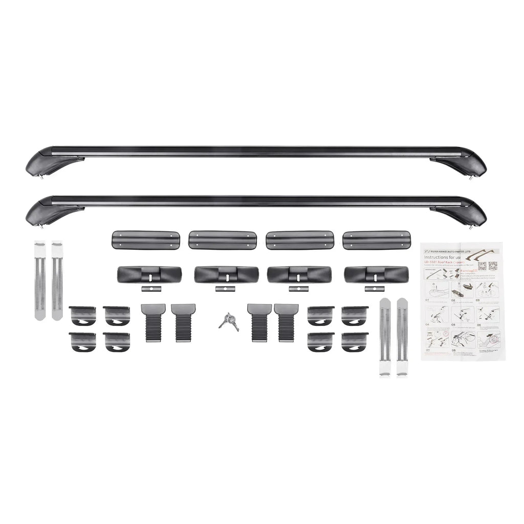 Car Top Roof Rack 2Pcs 100cm Aluminum Luggage Cross Bar Carrier with Lock for 4 or 5 Door Cars Black