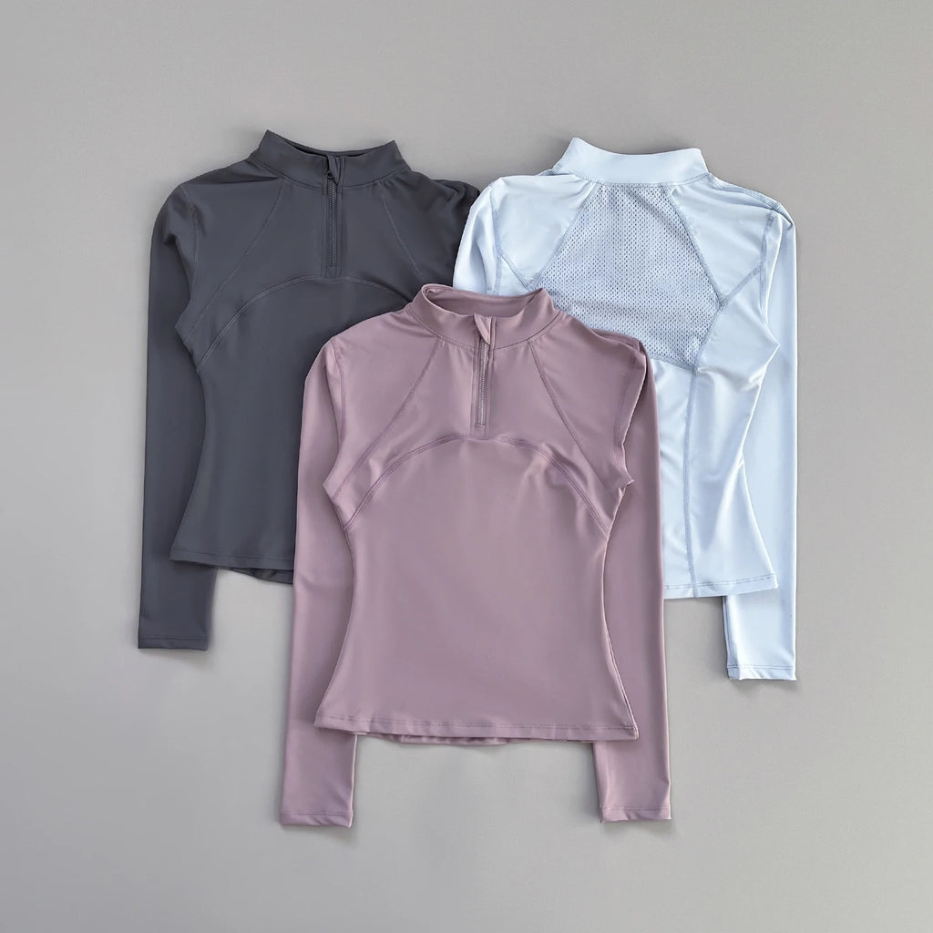 Outdoor running women's sports top Spring and Autumn new yoga suit half zipper slimming fitness training long sleeved women