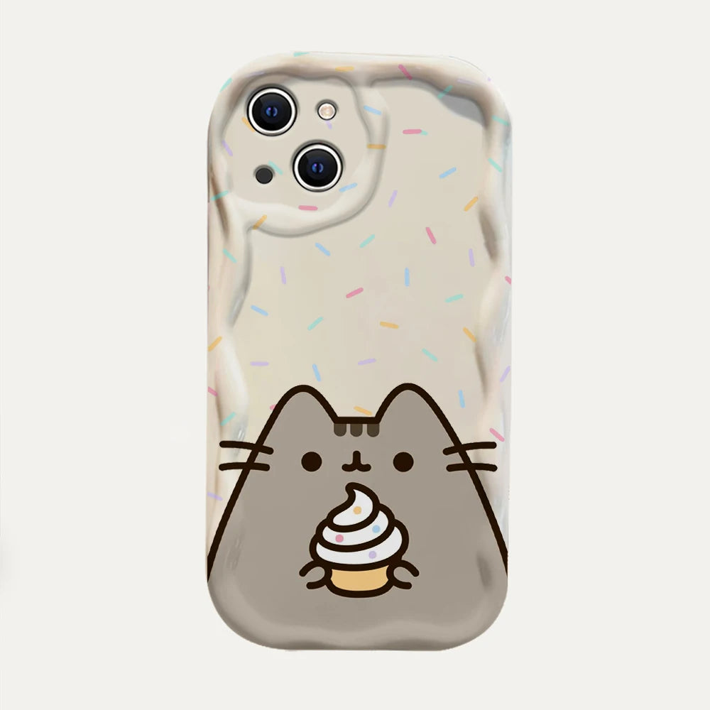 Funny Pusheens Cat 3D Wave Case For iPhone 15 14 13 12 11 Pro Max Mini X XR XSMAX 8 7 6S Plus Soft Silicone Cover