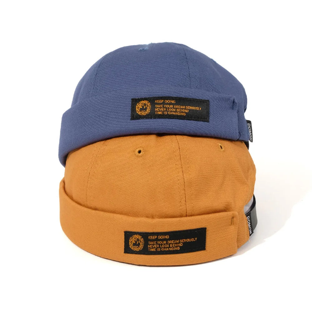 Retro Letter Label Brimless Caps Unisex Solid Color Beanie Men Women Summer Street Adjustable Docker Hats Melon Cap Hip Hop Cap