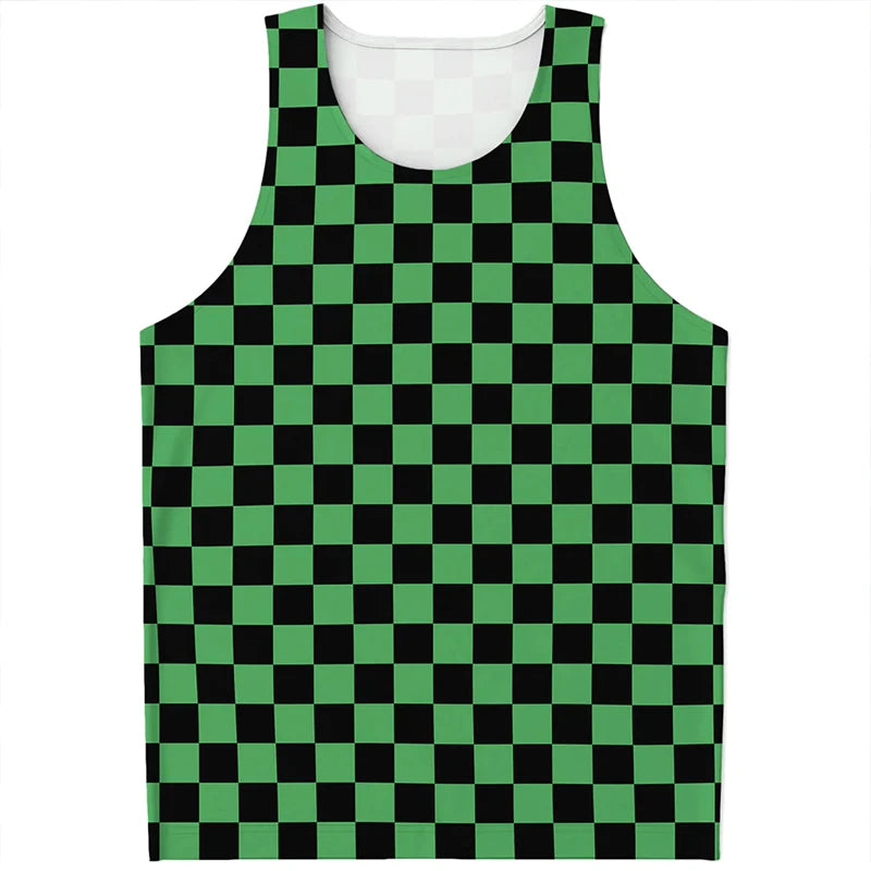Simple Checkered Pattern Tank Tops Summer Fashion Streetwear 3D Printed Sleeveless T Shirts Casual Oversized Vest Mens Clothing