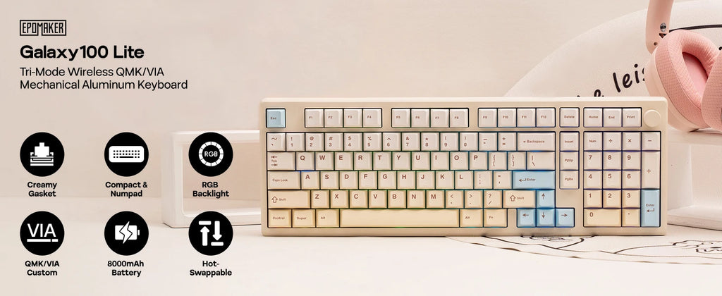 EPOMAKER Galaxy100 Lite QMK/VIA 96% ANSI US Layout Gasket Hot-Swap Wired/2.4GHz/BT Wireless 1800 Aluminum Mechanical Keyboard