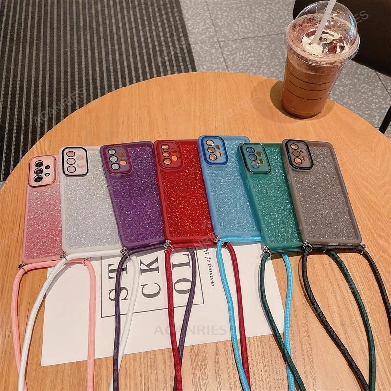 For Honor Magic 7 Lite 5G 6 5 4 X9c X7c X9b X8b X7b X9a Crossbody Lanyard Clear Glitter Silicone Soft Case Mgic7Lite 7lite Cover