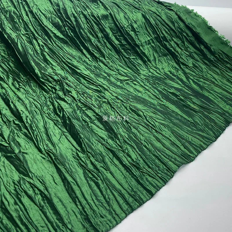 Irregular Pleated Fabric Glossy By Meters for Dress Skirt Shirt Windbreaker Diy Sewing Designer Cloth Soft Comfortable Plain Red