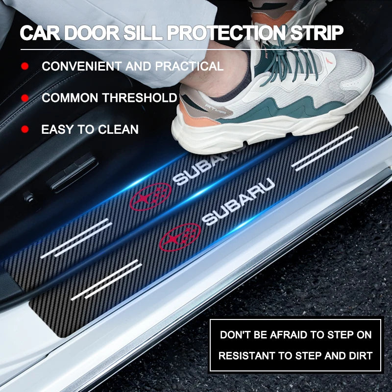 Car Door Threshold Scuff Plate Carbon Fiber Decals Stickers For Subaru Impreza Forester Outback Legacy Crosstrek XV Leone WRX