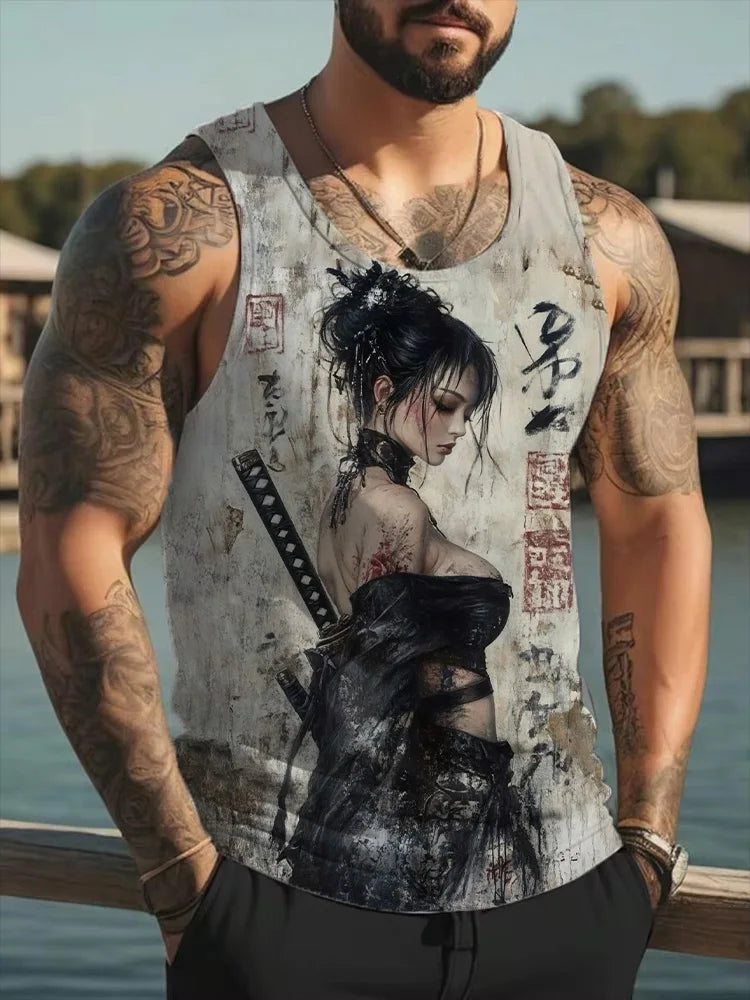 Samurai Tattoo Girl 3D Print Tank Tops Men Women Casual Oversized Fitness Gym Vest Harajuku Sleeveless T Shirt Men's Clothing