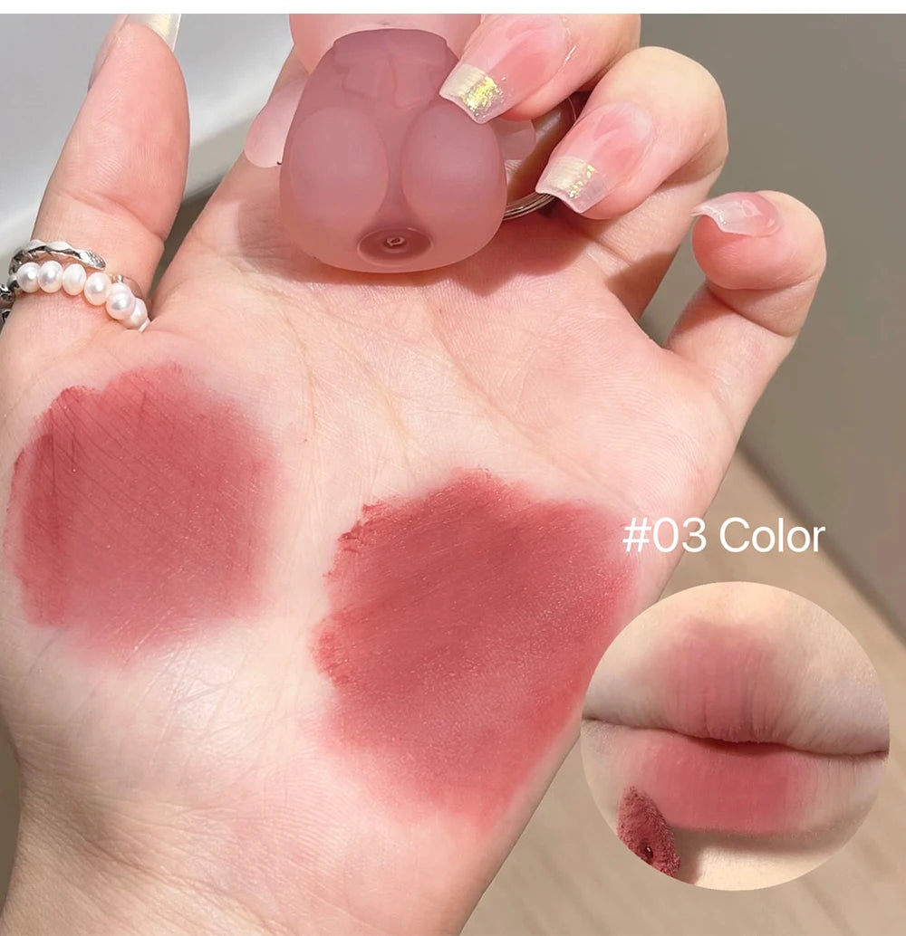 ART VALUE Cute Bear Liquid Lipstick Keychain Matte Nude Sexy Red Lipgloss Lasting Non-stick Cup Lipstick Makeup Lip Stain Tint