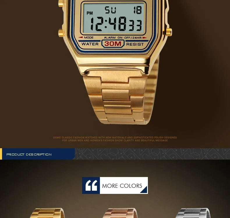 Skmei Fashion Men Stainless Steel Strap LED Display 3Bar Waterproof Digital Watch Reloj Hombre For Casual 1123 Sport Watches