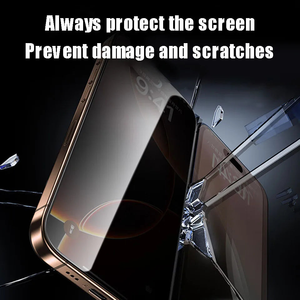 4Pcs Anti-Spy Tempered Glass For iPhone 16 15 14 13 12 11 Pro Max Screen Protector For iPhone XS Max XR Full Cover Privacy Glass