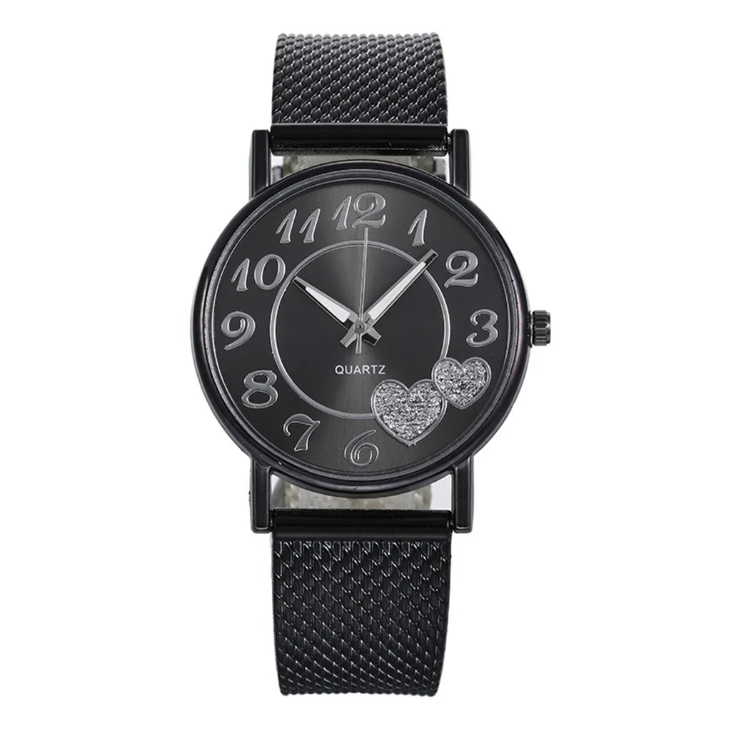 Women Watch Business Wristwatches Jewelry Часы Женские Large Number Round Dial Fashion Watches with Mesh Belt Wild Creative Gift