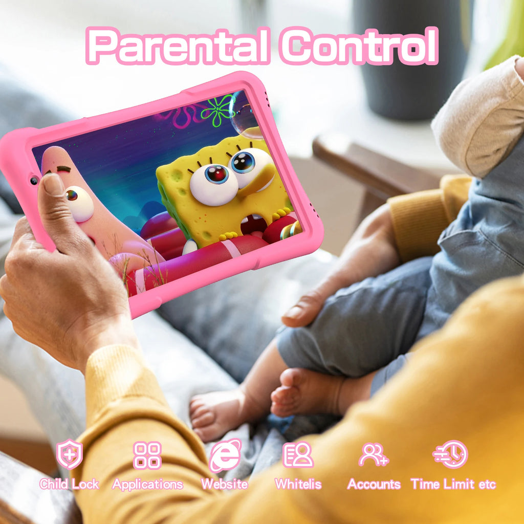 PRITOM 10 inch kids tablet Android 12, 4GB(2+2)+32GB, Quad Core, 6000 mAh, WiFi 6, Dual Camera, Bluetooth, Toddler Tablet