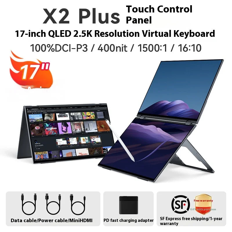 EHOMEWEI Dual Screen Portable Monitor X2 Pro Drive-free Phone-touch 2K 16” For Laptop Win Macbook