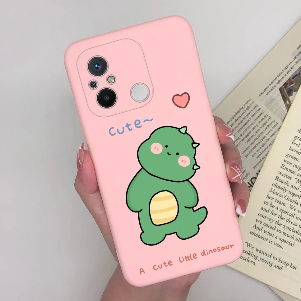Phone Case For Redmi 12C 11A 4G Cartoon Dinosaur Soft Silicon TPU Matte Back Cover Coque For Redmi 12 C 11 A 4G Funda Capa Shell