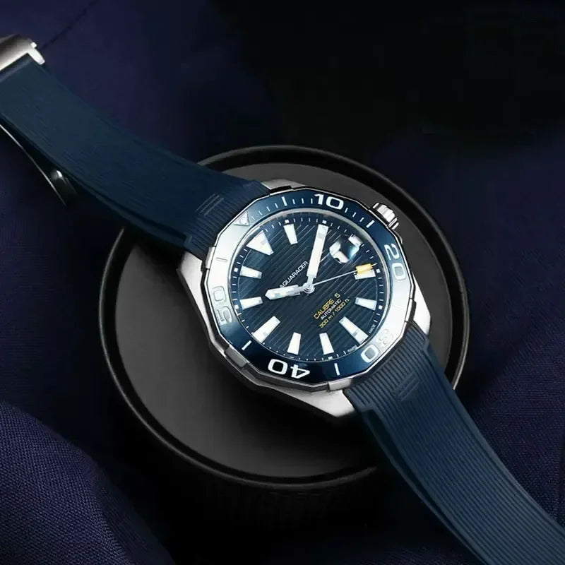 Silicone Watch Straps For Tag Heuer CARRERA AQUARACER 300 WAY201A WAY211C Rubber Black Blue Watch Accessories Band 22mm