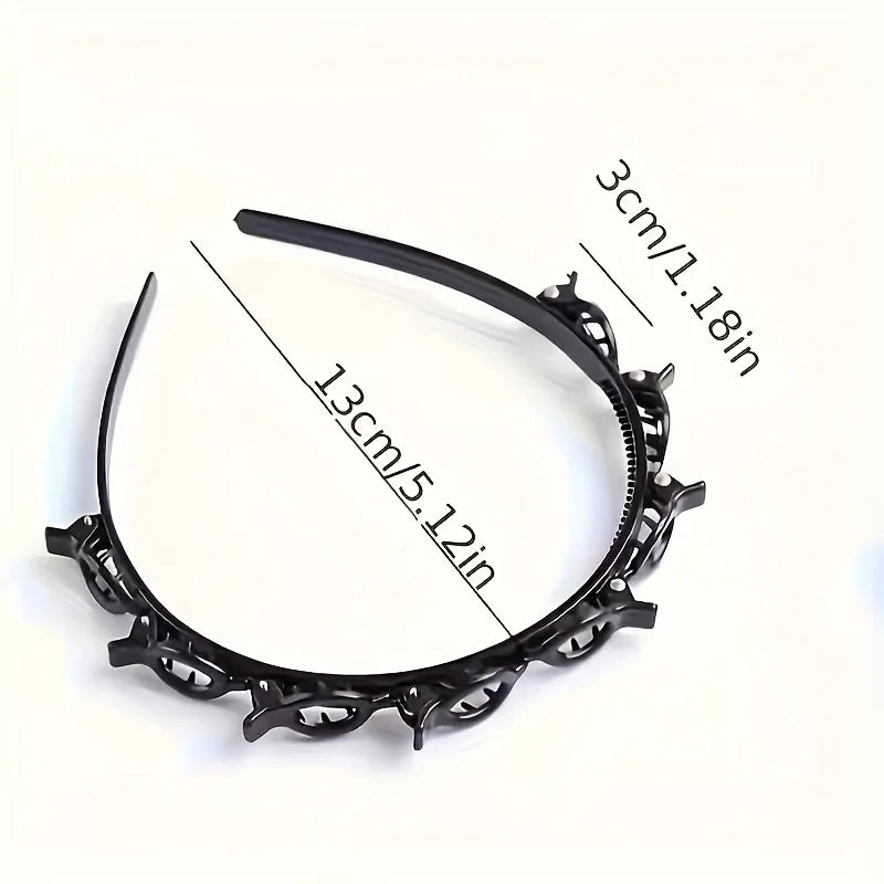 Braided Headband with Double-Layered Braids & Hollow Braiding - Solid Color Retro Hair Clip for Bangs, Volume & Braiding Styles