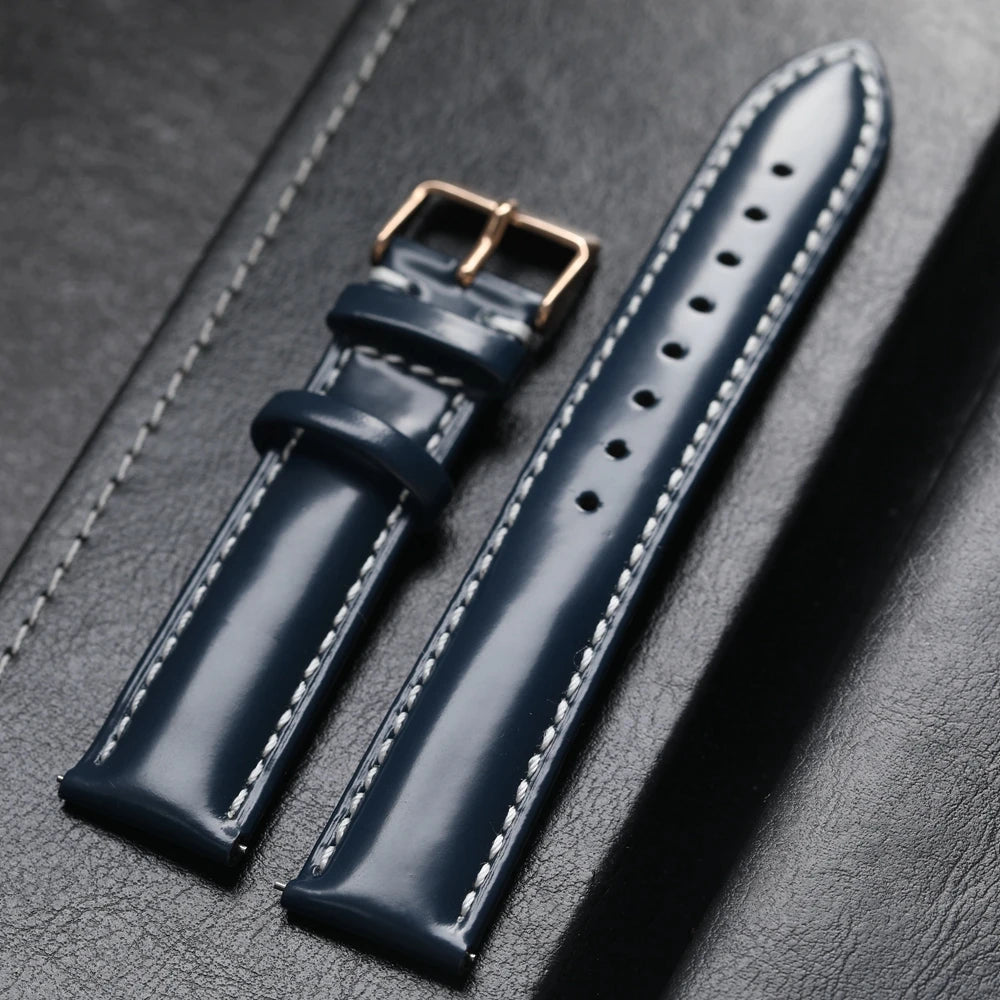 Handmade Italian Patent Leather Strap,18 19 20 21 22MM Quick Release, Men's Soft Genuine Leather Bracelet Black Blue Green Brow