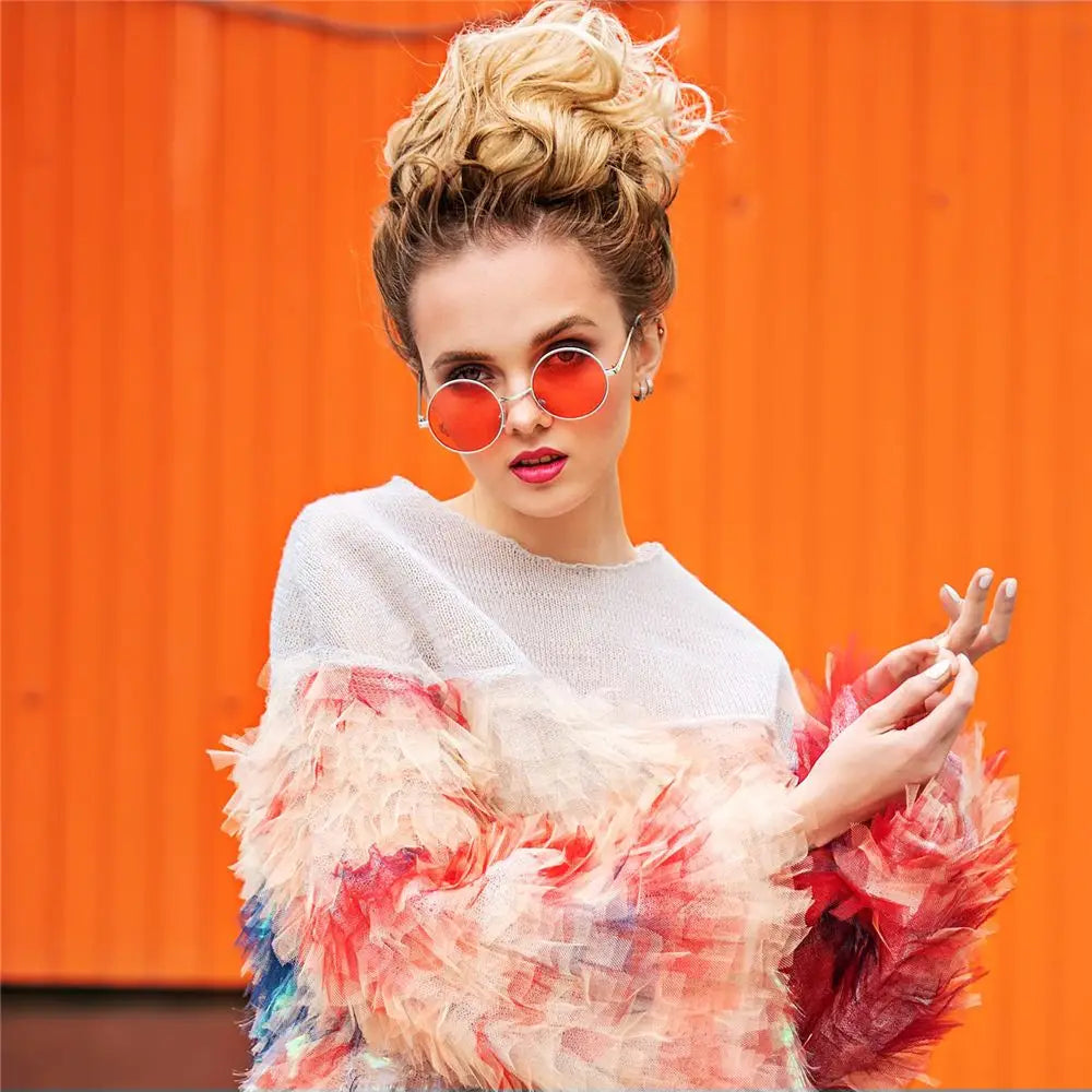 Fashion Disco Hippie Women Men Circle Glasses Round Sunglasses Metal Sunglasses Eyewear