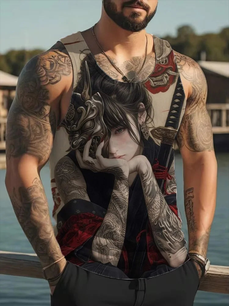 Samurai Tattoo Girl 3D Print Tank Tops Men Women Casual Oversized Fitness Gym Vest Harajuku Sleeveless T Shirt Men's Clothing
