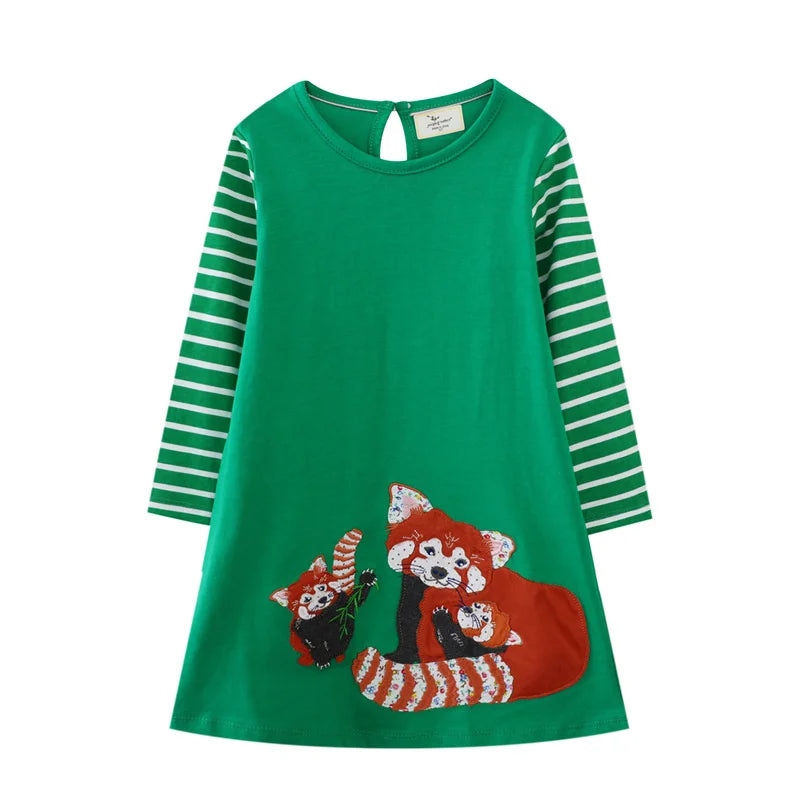 Jumping Meters 2-7T Princess Girls Dresses Buttons Hot Selling Long Sleeve Animals Baby Girls Clothes Party Kids Frocks Costume