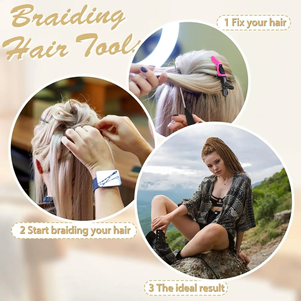 Braiding Hair Rack Braid Set Include Braiding Stand, Parting Comb, Sectioning Clips,Rat Tail Comb and Magnetic Pin Wristband