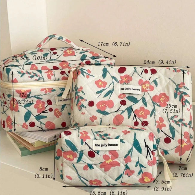 1pc/Set Pink Flower Print Makeup Bag Premium Travel Organizer Cosmetic Bag Makeup Bag Pouch Skincare Bag Toiletry Bag