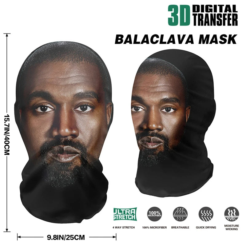 New 3D Printed  Kanye Mask Elastic Mesh Full Face Mask for Unisex Cosplay Headwear Party Simulation Balaclava Hat Headgear Props