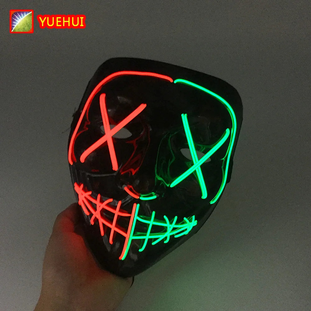 Wireless Mixed Colors Halloween Glowing Scary Face Mask Luminous LED Purge Mask Horror Light Up Mask Adult Cosplay Props Costume