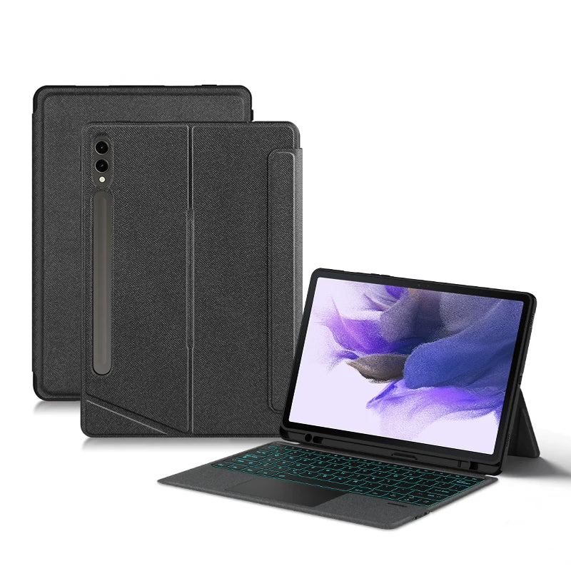 HUWEI Magic Keyboard For Samsung Galaxy Tab S9 S8 S7 Plus FE 12.4" Case Smart Backlit TouchPad Spanish Portuguese Keyboard Cover