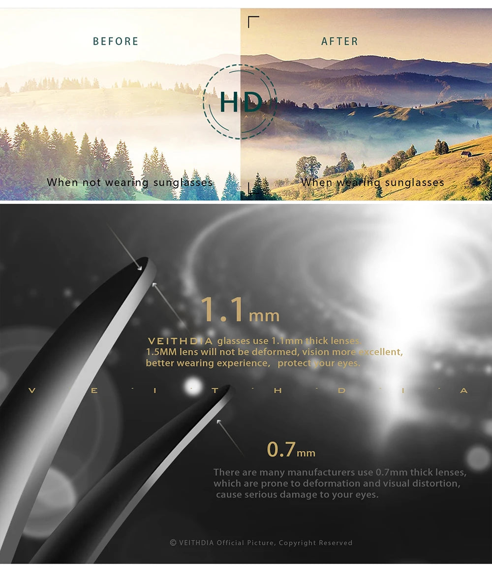 VEITHDIA Men Sunglasses Aluminum Magnesium Polarized UV400 Lens Rimless Driving Fishing Sun Glasses Sports Eyewear For Male 6535