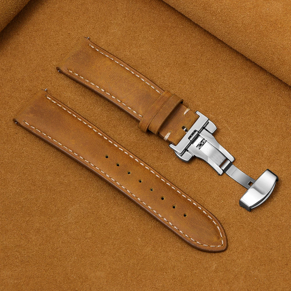Genuine Calfskin Leather Watchband for Seiko for Omega Business Watch Band 14/16/18/20mm 22mm Butterfly Buckle Stitching Straps