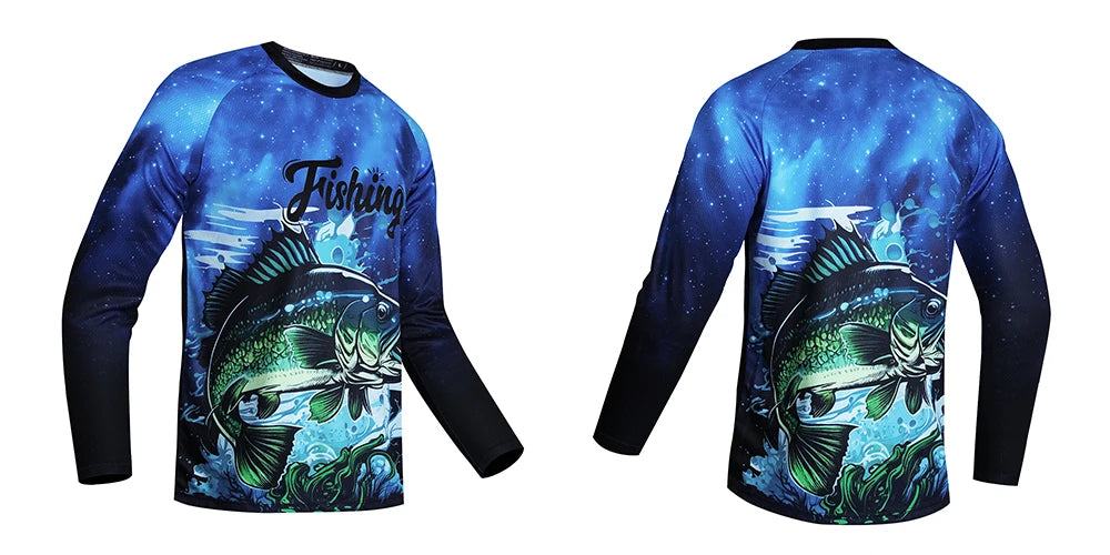 2025 Fishing Shirt Men Summer Outdoor Fishing Clothing Sunscreen Long Sleeve Fish Print Casual Shirts Anti-UV Fishing Shirts