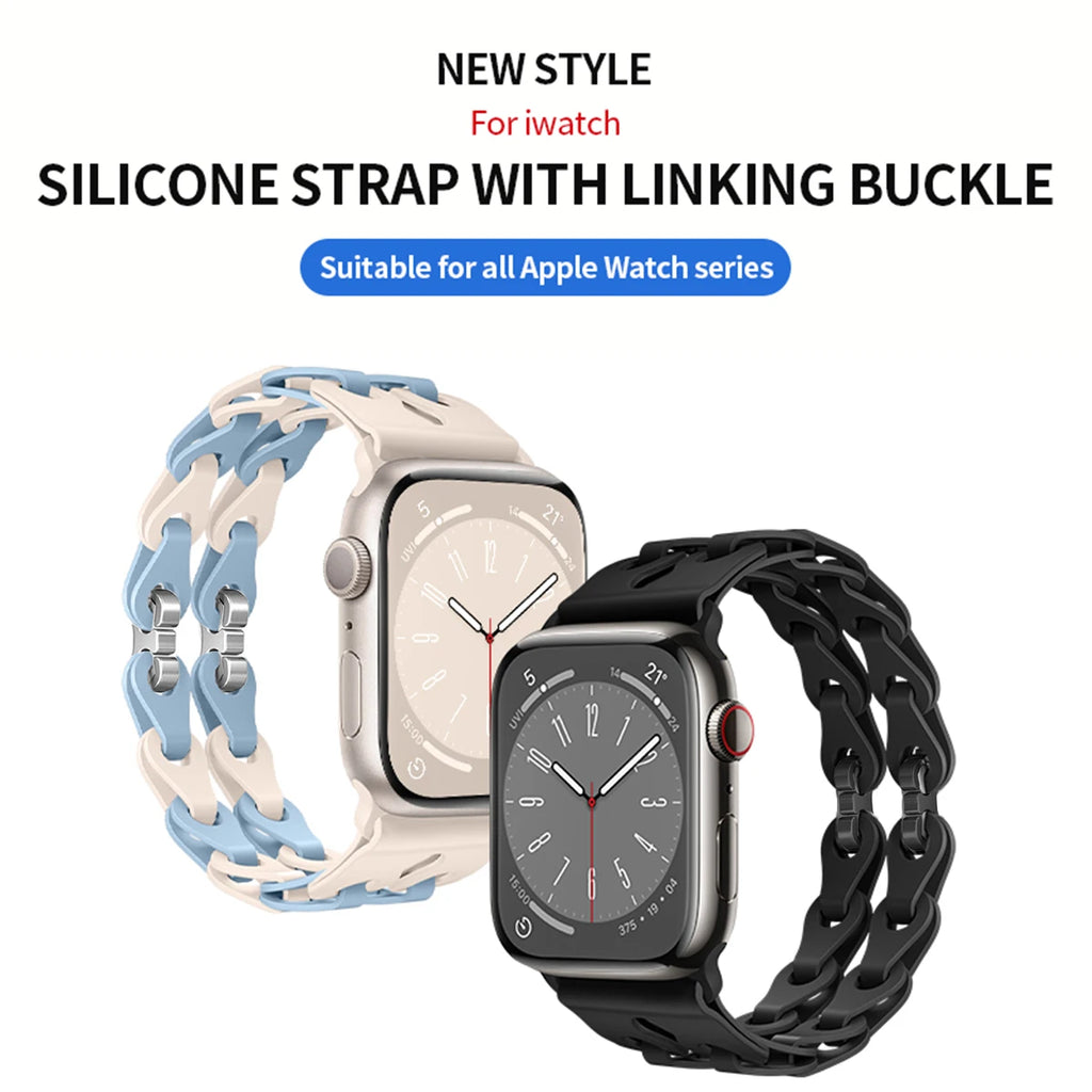 Chain Link Silicone Strap for Apple Watch Band Ultra 3 2 49mm 44mm 40mm 45mm 41mm 42mm Bracelet for Series 11 10 9 8 7 6 5 4 SE3
