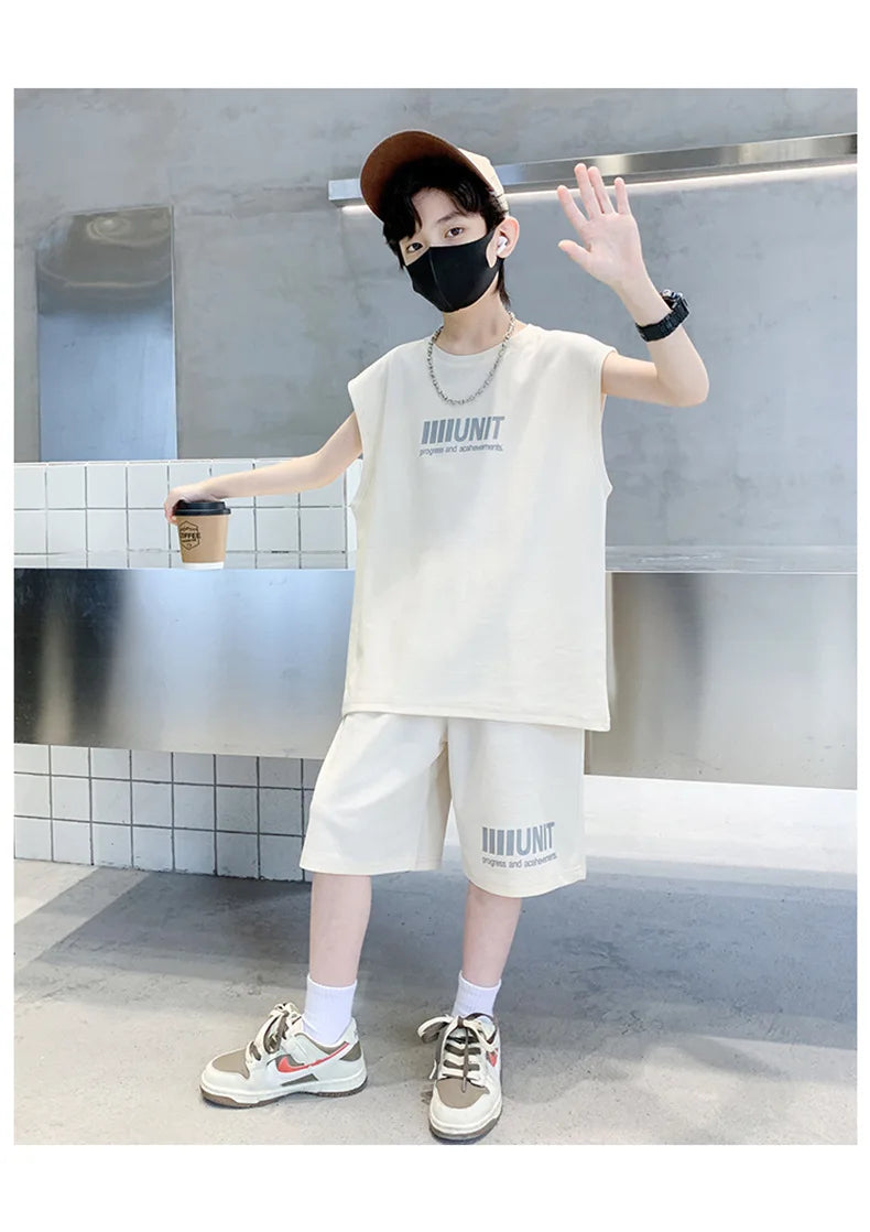 5 6 8 10 12 14 Years Teenagers Summer Boys Clothing Sets New Fashion Top And Shorts Boys Tracksuit Birthday Gifts Kids Clothes