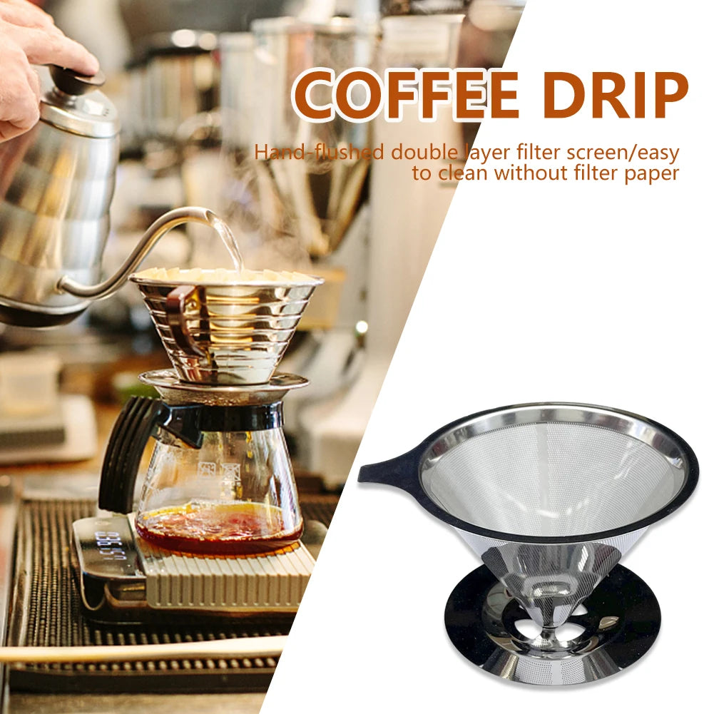 Cone Coffee Filter Screen 304 Stainless Steel Double-layer Espresso Tea Strainer Reusable Coffeeware Kitchen Gadgets