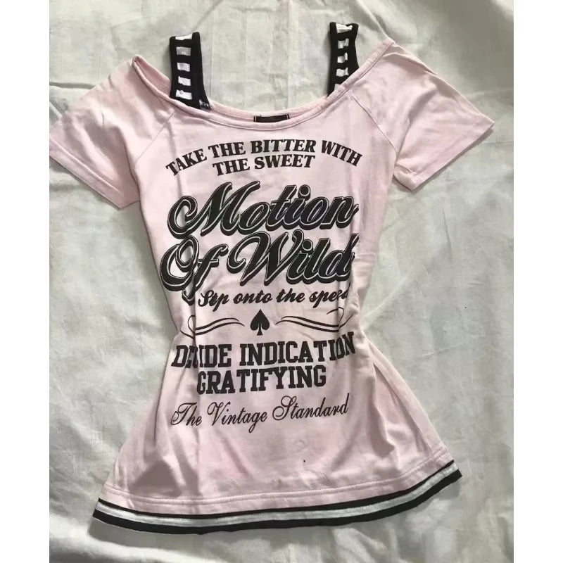 American Vintage Fake Two Pieces T-Shirt Women Streetwear Hip Hop Gothic Harajuku Grunge Y2k Crop Tops Black Skull Punk Tees
