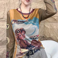 Sunshield Mesh T-Shirt Women's Base Layer Elegant Innerwear Summer Long-Sleeve Thin Cover-Up 2025 New Street Style Collection