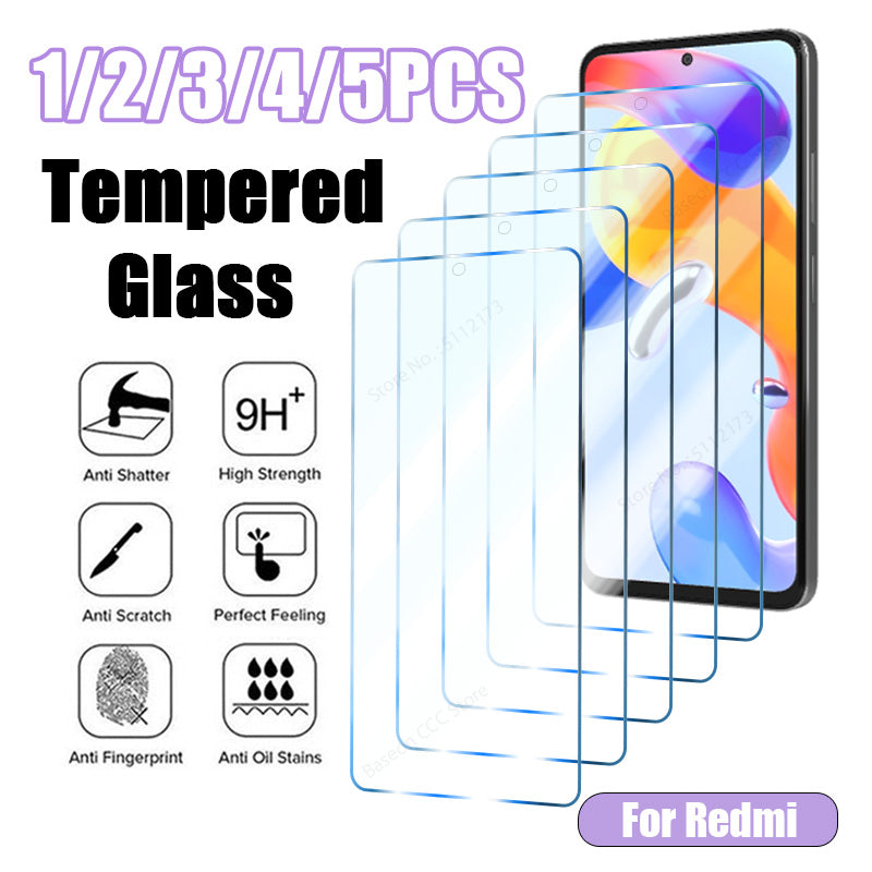 1-5PCS Tempered Protective Glass For Redmi Note11 12 Pro Plus 5G 10 8 9 Pro 7 11S 10S 9S Screen Protector for Redmi9A 9C 10C 12C