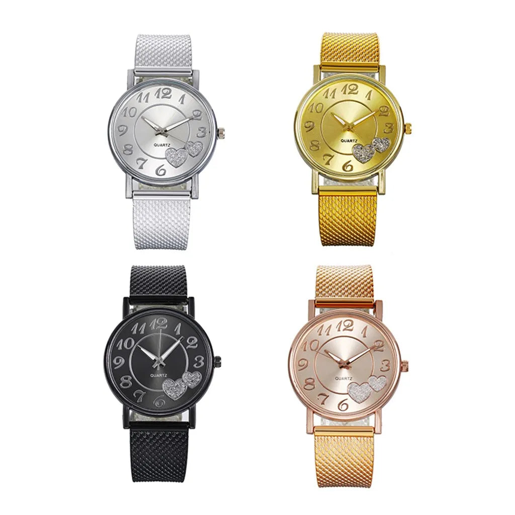 Women Watch Business Wristwatches Jewelry Часы Женские Large Number Round Dial Fashion Watches with Mesh Belt Wild Creative Gift