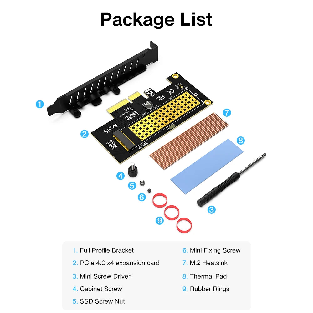 JEYI PCIe to NVMe Adapter With Aluminum SSD Heatsink Cooler, 64Gbps M.2 ssd PCIe 4.0 X4 X8 X16 Expansion Card for Desktop