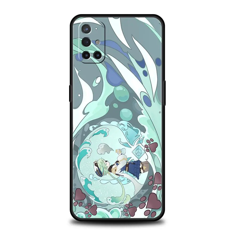 Genshin Impact Cartoon Logo Phone Case For OnePlus 10 9 Pro 9T 10R 9R 9RT 8T 8 7 6T 7T Nord 2T CE 2 5G N200 N10 N100 Black Cover