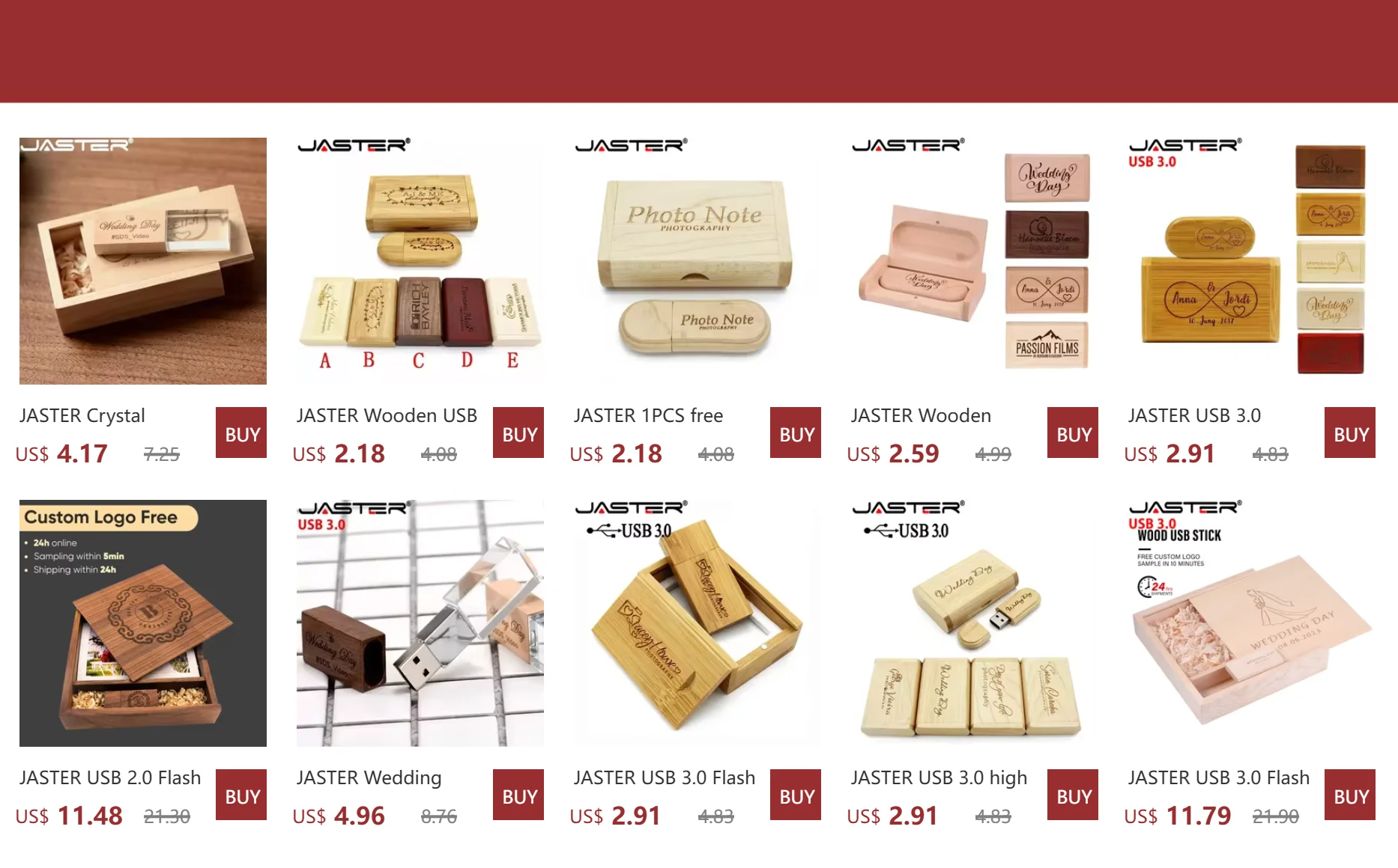 JASTER Wooden USB 3.0 Flash Drives 128GB Free Custom Logo Pen drive 64GB 32GB with Box Memory Stick Creative gift Laptop U disk