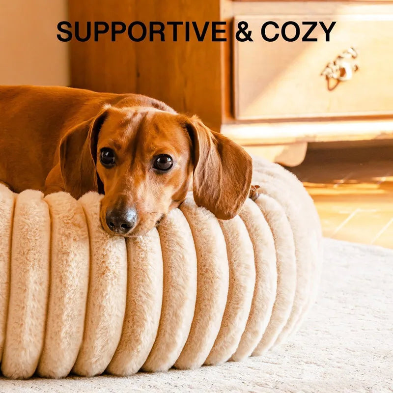 Pet Nest Rabbit Plush Pet Pad Long Hair Round Cat Nest Universal Warm Dog Bed in All Seasons Soft Cat House  Pet Accessories