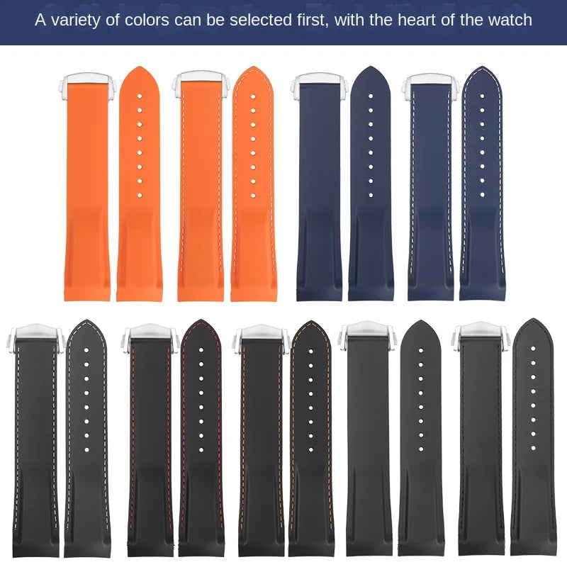 20mm 21mm 22mm Curved End Silicone Rubber Strap for Omega Seamaster 300/600 Planet Ocean 600 Folding Buckle Watchband Bracelet