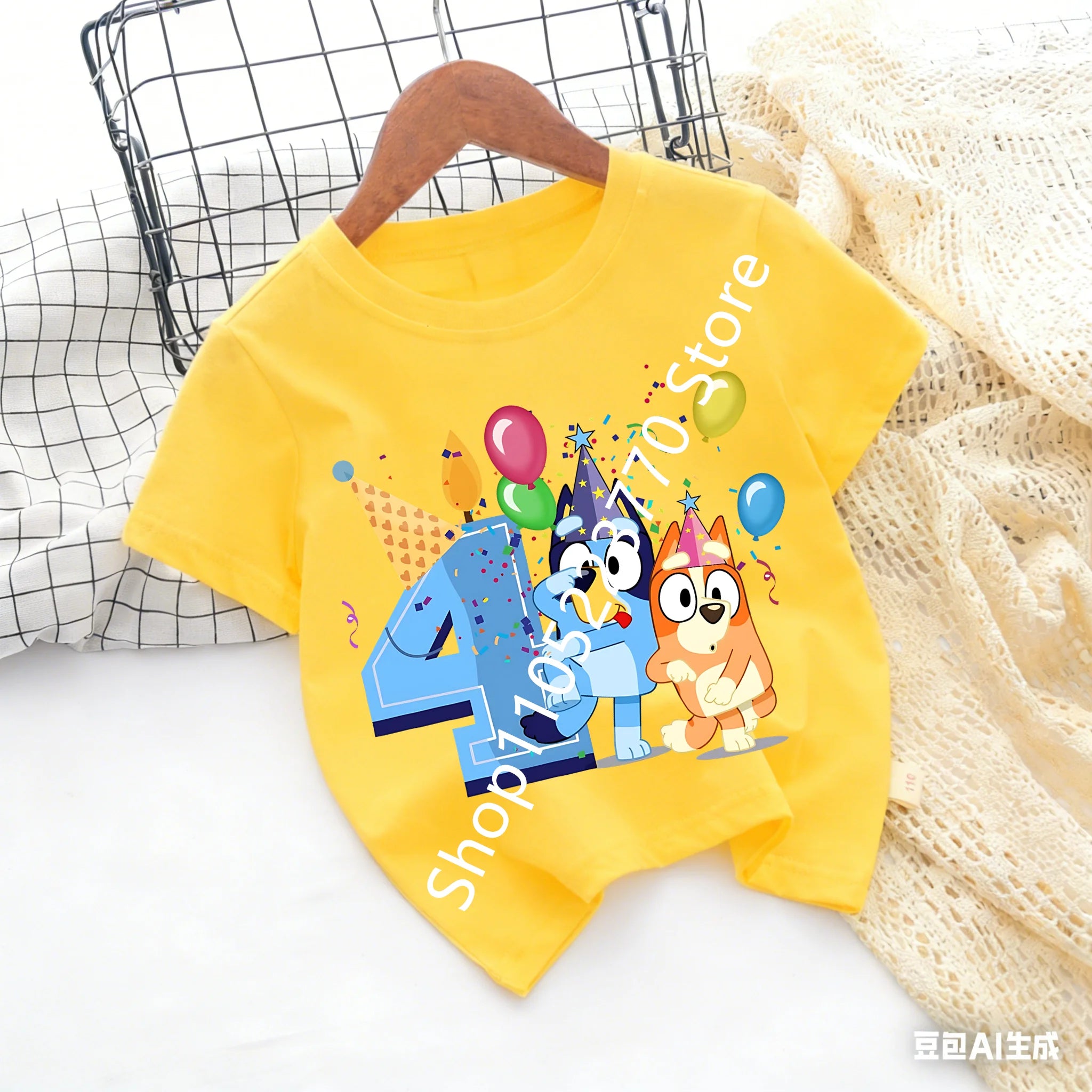 Bluey Baby Birthday T Shirt for Boys Girl Bingo Number Kids Clothes Summer Cartoon Letter Tees Shirts Toddler Short Sleeve Tops