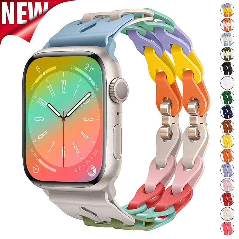 Chain Link Silicone Strap for Apple Watch Band Ultra 3 2 49mm 44mm 40mm 45mm 41mm 42mm Bracelet for Series 11 10 9 8 7 6 5 4 SE3
