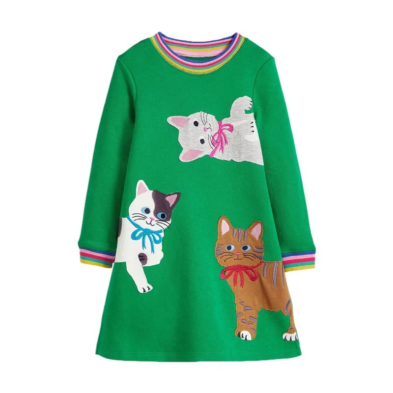 Jumping Meters 2-7T Princess Girls Dresses Buttons Hot Selling Long Sleeve Animals Baby Girls Clothes Party Kids Frocks Costume