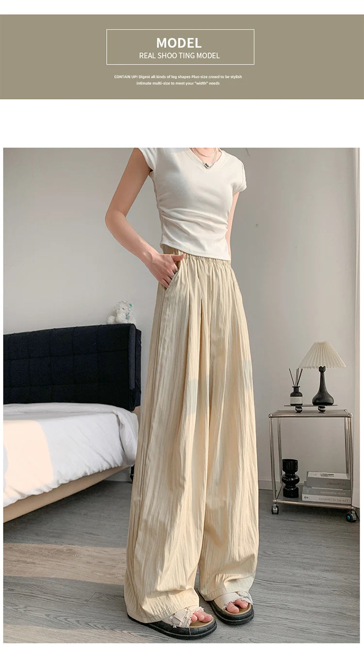 BIVIGAOS Lazy Style Loose Wide Leg Pants Women Summer Coloured Thin Casual Tide Straight Ice Silk Japanese Sunscreen Pants