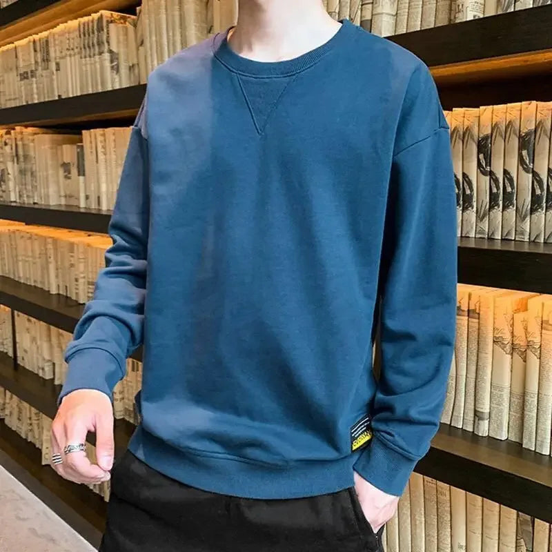 T Shirts for Men Plain Smooth Pullover Unicolor Tops Round Neck Male Clothes Polyester Fashion Trends 2025 Japan Y2k Sweatshirts