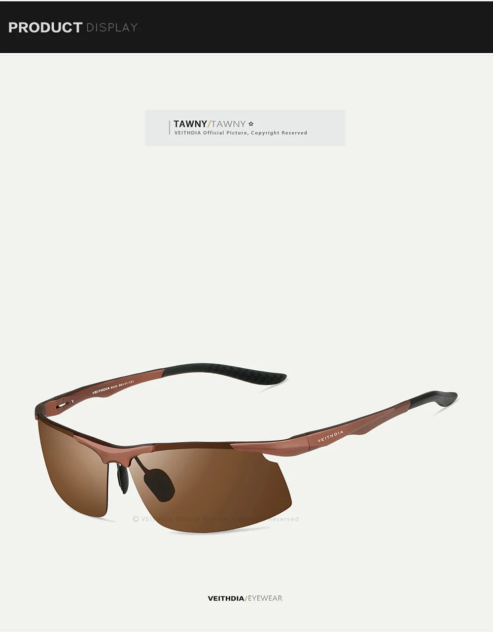 VEITHDIA Men Sunglasses Aluminum Magnesium Polarized UV400 Lens Rimless Driving Fishing Sun Glasses Sports Eyewear For Male 6535