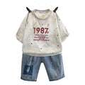 Summer Clothes Junior Boys Outfit Set Kids Outdoor Clothes for Children Letter Short Sleeve T-shirts + Denim Shorts 2 Piece Set